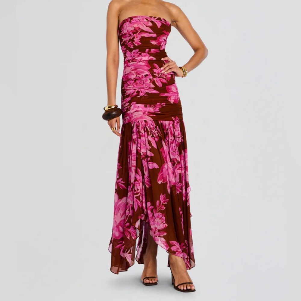 Retrofete Strapless Floral Maxi Dress in Brown and Pink
Worn 1 time.